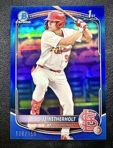JJ WETHERHOLT 2025 BOWMAN CHROME BCP-22 TRUE BLUE REFRACTOR 130/150 1ST CARDINAL