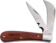 4" Folding Pruning Knife – Dual Blade Pocket Knife for Men with Wood Handle, Cli