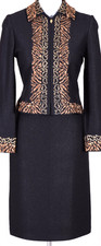 ST.JOHN Women's Black Metallic Shimmer Embroidered Trim Jacket Skirt Sz 4-6
