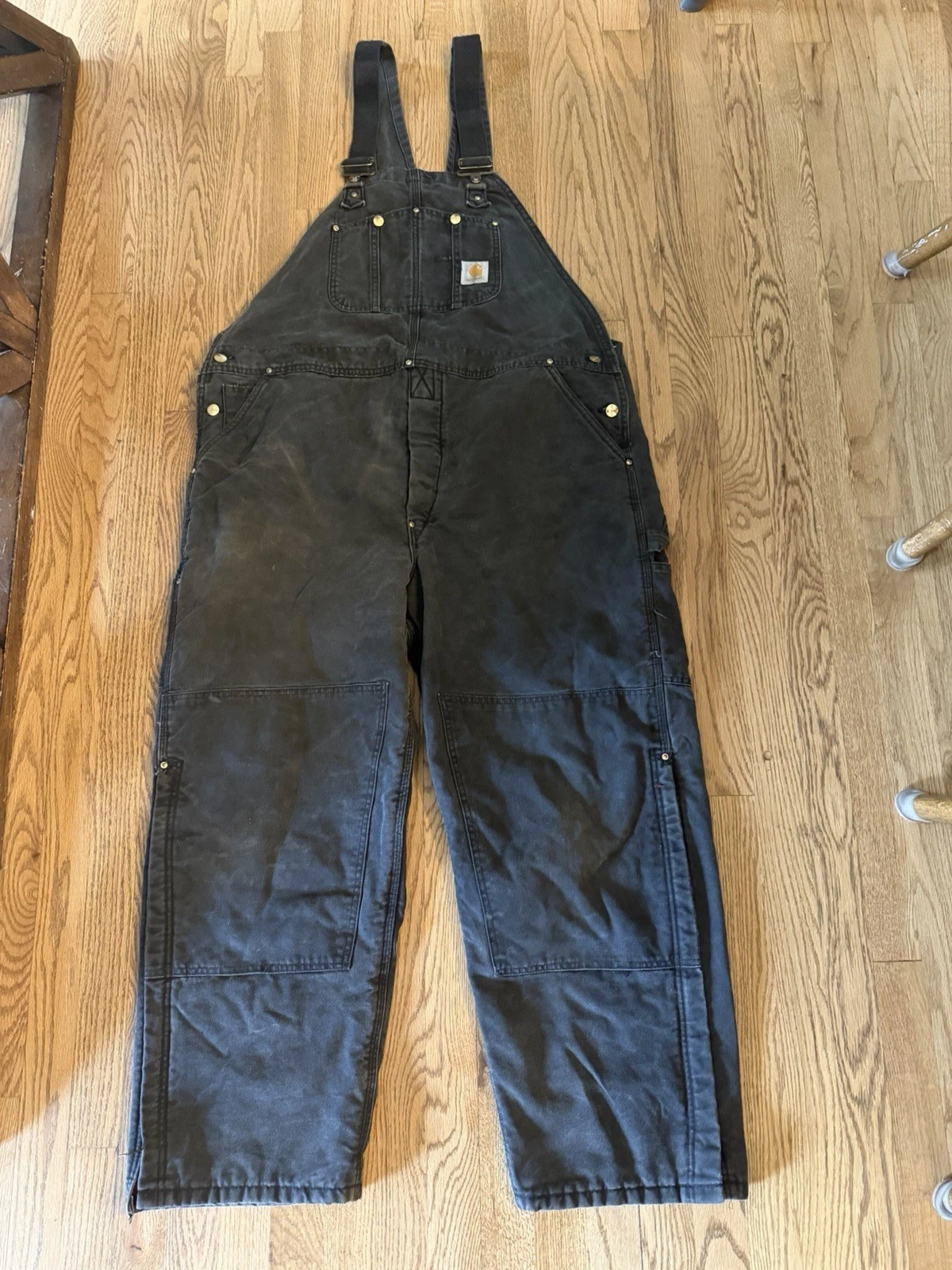Carhartt R02 BLK Insulated Overalls Duck Canvas Double Knee Size 44x28