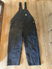 Carhartt R02 BLK Insulated Overalls Duck Canvas Double Knee Size 44x28