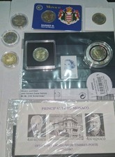 9xMONACO 1&2&euro; COINCARD RAR BRIEFMARKE POSTFRISCH STEMPEL GLANZ MONACO ORIGINAL