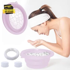 Portable Ice Bath Bowl for Face - Collapsible Silicone Bowl with Built-In Ice Tr