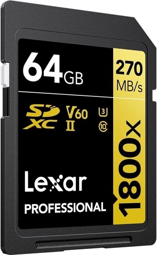 Lexar Gold Series Professional 1800x 64GB UHS-II U3 SDXC Memory Card - Picture 2 of 6