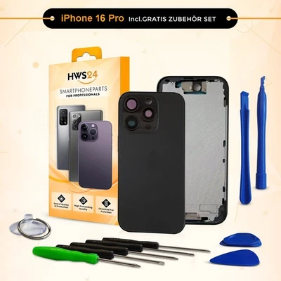 HWS24 Backcover für iPhone 16 Pro Schwarz Gehäuse Rahmen Rückseite Glas Frame Housing
