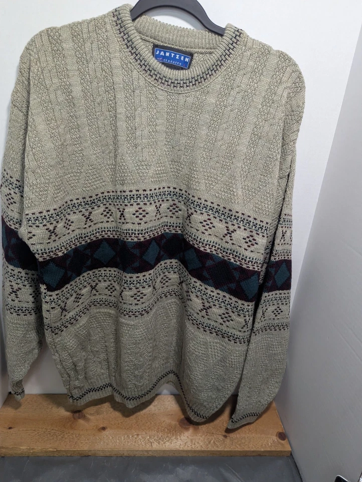 Suéter Jantzen Tejido Hombre Grande Acrílico Rayas Texturizado Vintage Años 90 Nórdico Foto 3 de 4