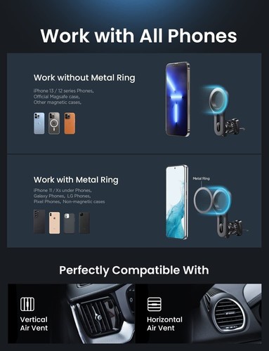 MagSafe Compatible Magnetic Car Phone Holder Vent iPhone 16 15 14 Pro Max Mini - Picture 4 of 12