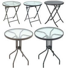 60/80cm Outdoor Round Dining Coffee Table Bistro Garden Patio Tempered Glass Top