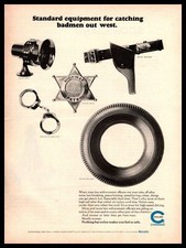 1964 Chemstrand Nylon Cord Tires .38 Revolver Handcuffs Police Badge Print Ad