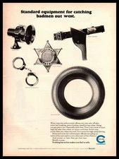 1964 Chemstrand Nylon Cord Tires .38 Revolver Handcuffs Police Badge Print Ad