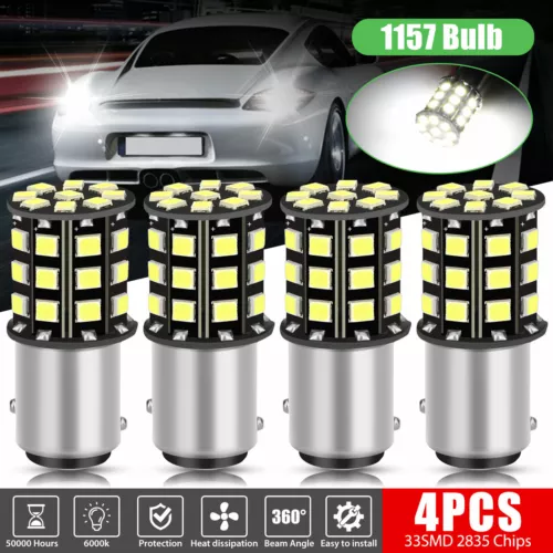 4x 1157 33-SMD LED Tail Brake Stop Reverse Parking Turn Signal Light Bulbs White - Picture 1 of 9