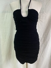 NWT Zara Black Velvet Ruched Micro Mini Cocktail Dress Size XS