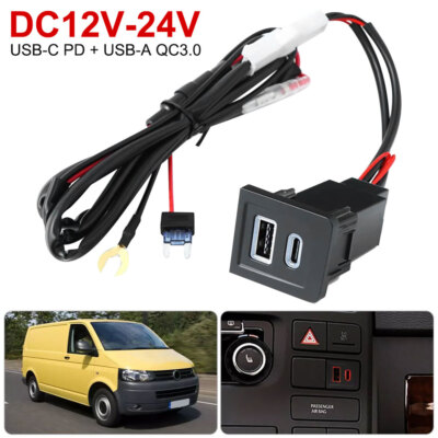 Auto Dual USB PD + QC3.0 Ladegerät Buchse Steckdose Für VW Multivan T5 2003-2015
