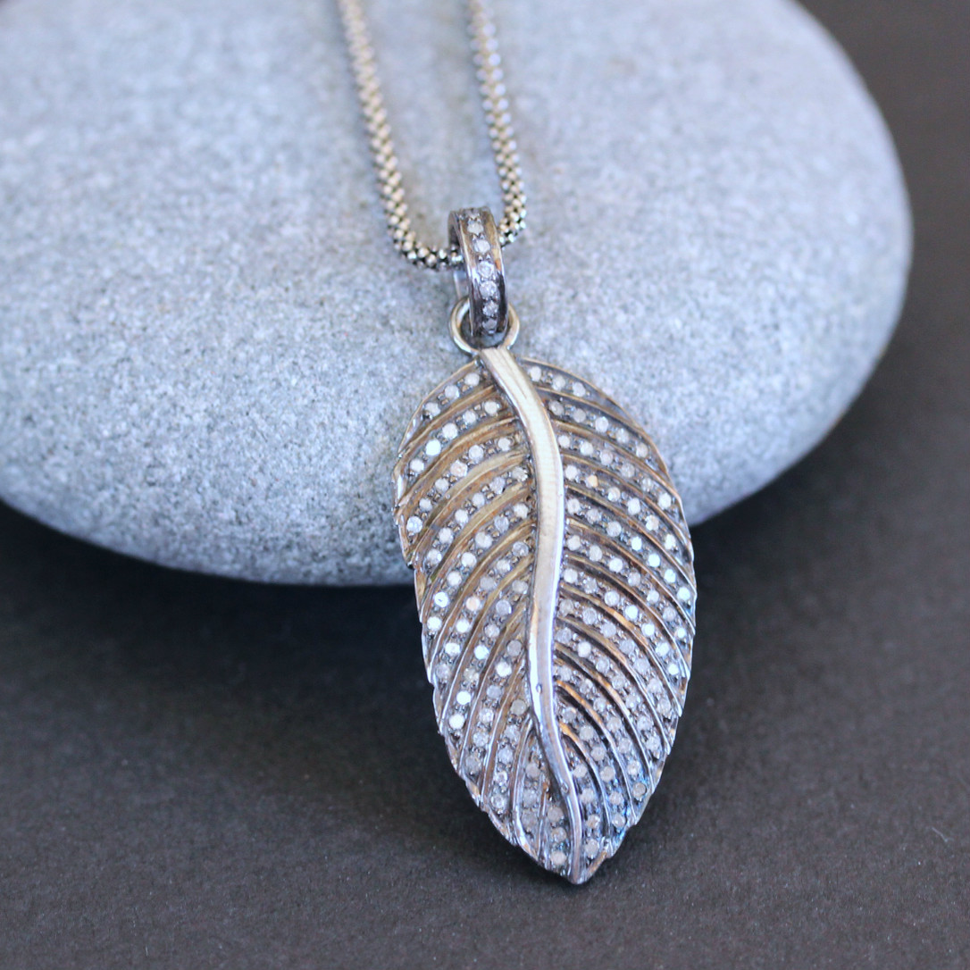U&C Sundance Diamond Pave Rhodium Oxidized Sterling Silver Leaf Chain