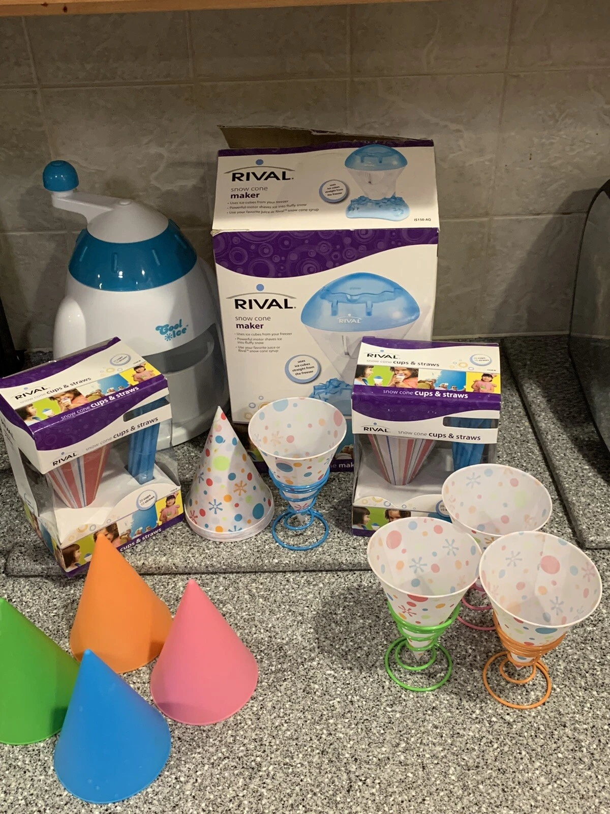 SNOW CONE MAKER + SUPPLIES - Cups, Straws & Cool Ice Manual Maker!