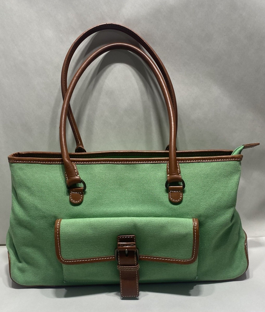 Eddie Bauer Green Canvas Satchel with Leather Accents & Leather