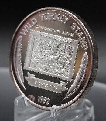 1982 Wild Turkey Stamp Federation Silvestris TONED 1oz 999 Silver