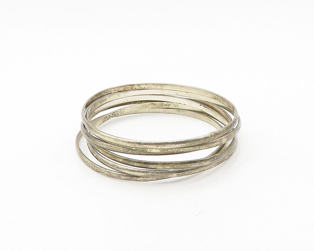MEXICO 925 Silver Vintage 6 Pcs Minimalist Stacking Bangle