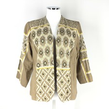 new Chico's 1 M Diamond Artisan Linen Blend Jacket Boho brown