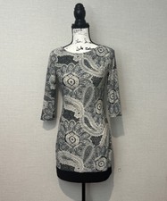Atmosphere 3/4 Sleeve Blue White Printed Stretch Sheath Dress Sz 4