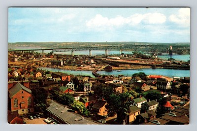 New London CT-Connecticut, Gold Star Memorial Bridge, Thames Vintage Postcard
