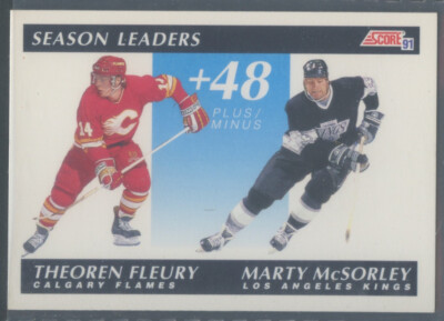1991-92 Score #407 Season Leaders Plus/Minus Theoren Fleury & Marty McSorley