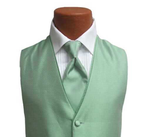 Men's Jean Yves Sterling Clover Green Tuxedo Vest & Tie Wedding Groom Prom - Picture 4 of 5