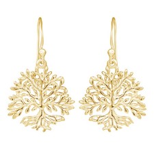 Rooted Tree of Life Dangle Earrings in 14K Yellow Gold Plated Silver