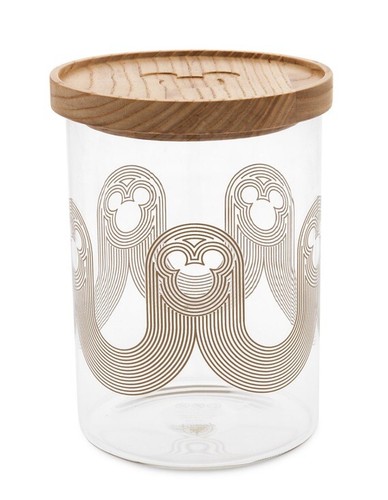 Disney Parks Home Collezione Topolino Icona Bidone Vetro Coperchio Legno Nuovo Cucina