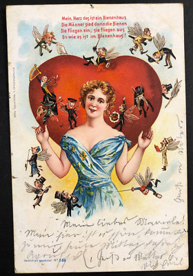 Postcard - My heart is an apiary - erotic / promiscuity / feminism 1899