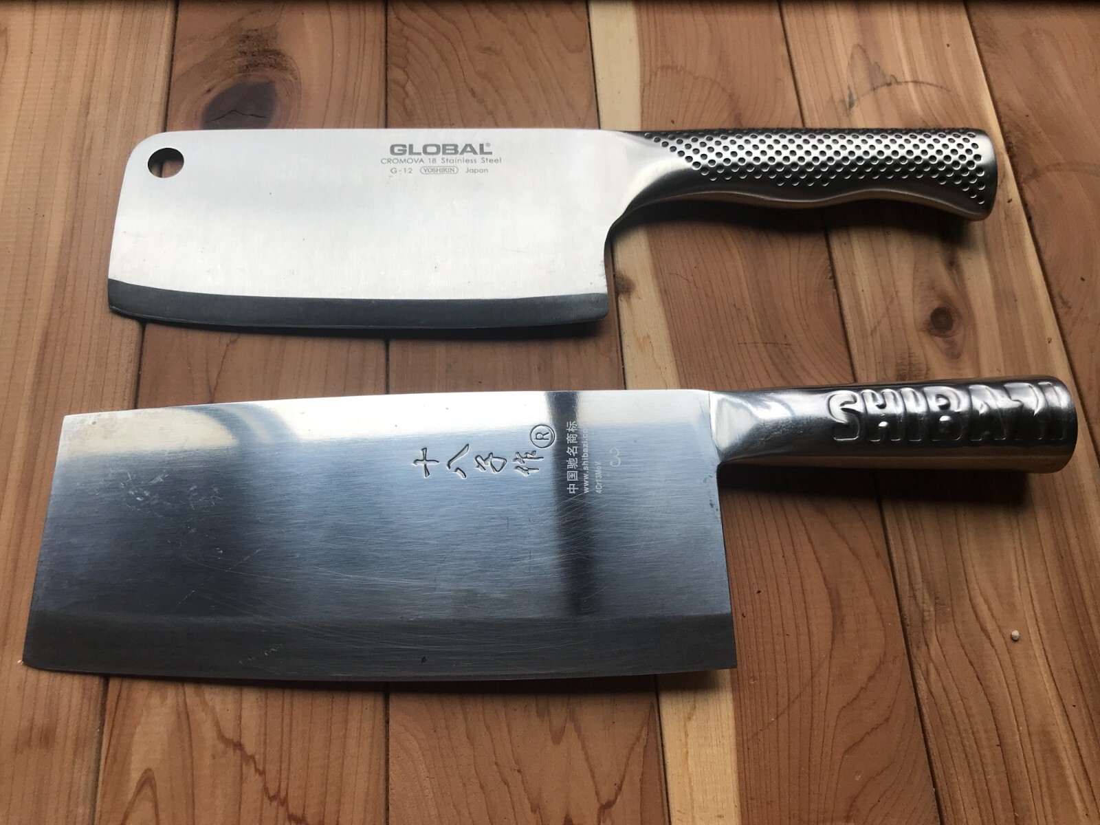 Global Yoshikin G12 Meat Cleaver & ShiBaZi Stainless Steel Chinese