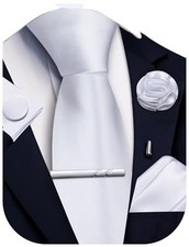 Solid Color Ties for Men Silk Satin Necktie and Pocket Square Cufflinks Tie C...