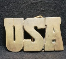 WG11159 REALLY NICE VINTAGE 1970s USA COUNTRY SOLID BRASS MENS BELT BUCKLE