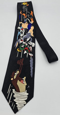 Looney Tunes Mania Polyester Tie Black Characters Running Tasmanian Devil Point