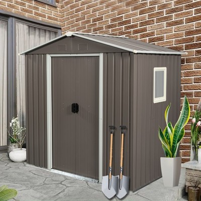 6x5 FT Outdoor Metal Garden Shed Storage Shed with Sliding Door & Window Gray