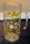 Vintage Pyrex Crazy Daisy Spring Blossom Glass Pitcher Green White Flowers 7.25”