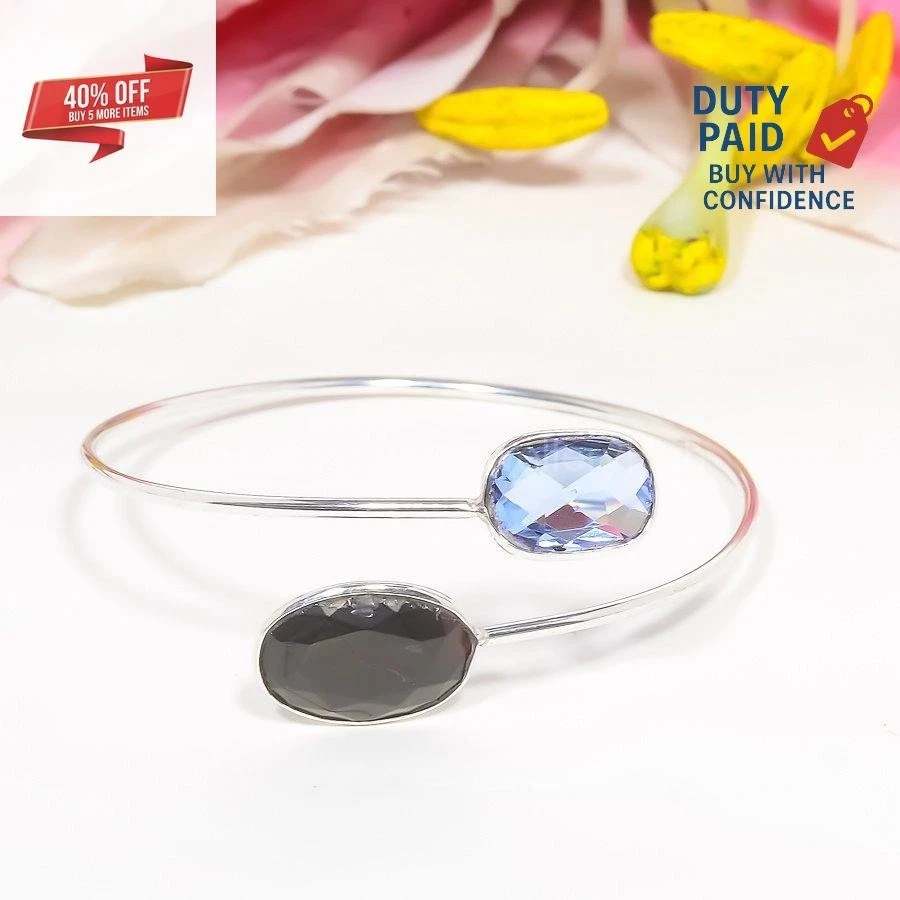 Cyber Monday Deal Natural Iolite Quartz Spinel 925 Sterling Silver Bangle Cuff - Image 3 of 4
