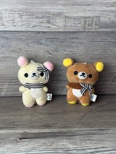 San-X Rilakkuma Korilakkuma Bear Plush Keychain Set Striped Bow Scarf 3.5"