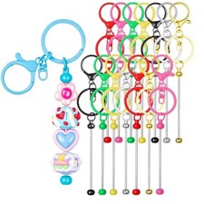 RQAYE 15Pcs Beadable Keychains Bulk Kit Cute Beadable Keychains Bar Multicolor