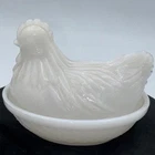 Hazel Atlas Milk Glass Hen on Nest  Dish White 4in Vintage Egg Trinket Box