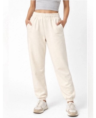 Pact Cloud Fleece Jogger Sweatpants Women's S Pearl Ivory 100% Organic Cotton