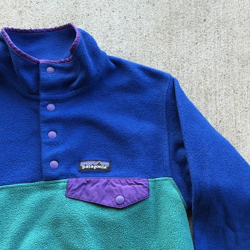 Vintage 90s Patagonia Men’s XS Synchilla Snap Pullover Blue/Teal Colorblock