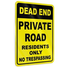 Dead End Sign, 8x12 Aluminum Private Road No inch, Yellow  Black