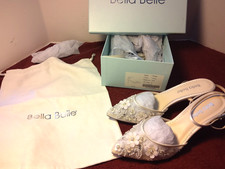 Bella Belle ROSA IVORY 3D Pearl Flower Bridal Shoes 2 1/2" Size 8 8093-008 Silk