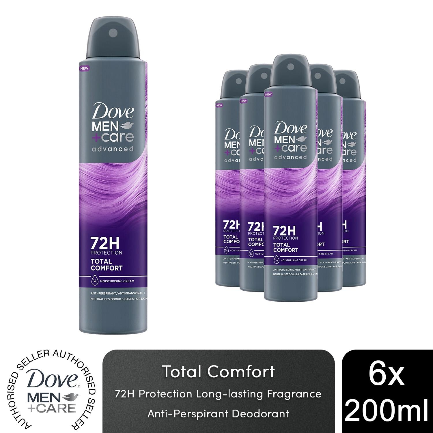 Dove Men+Care Total Comfort Anti-Perspirant Spray 72H Odour Protection 200ml,6pk