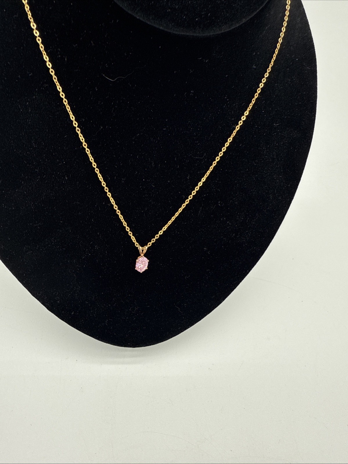18K Gold Pink Tourmaline October Birthstone Necklace 18 Inch Chain
