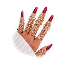 Golden Knuckle Stacking Rings Set for Women, Boho Dainty Sparkle Crystal Rhin...