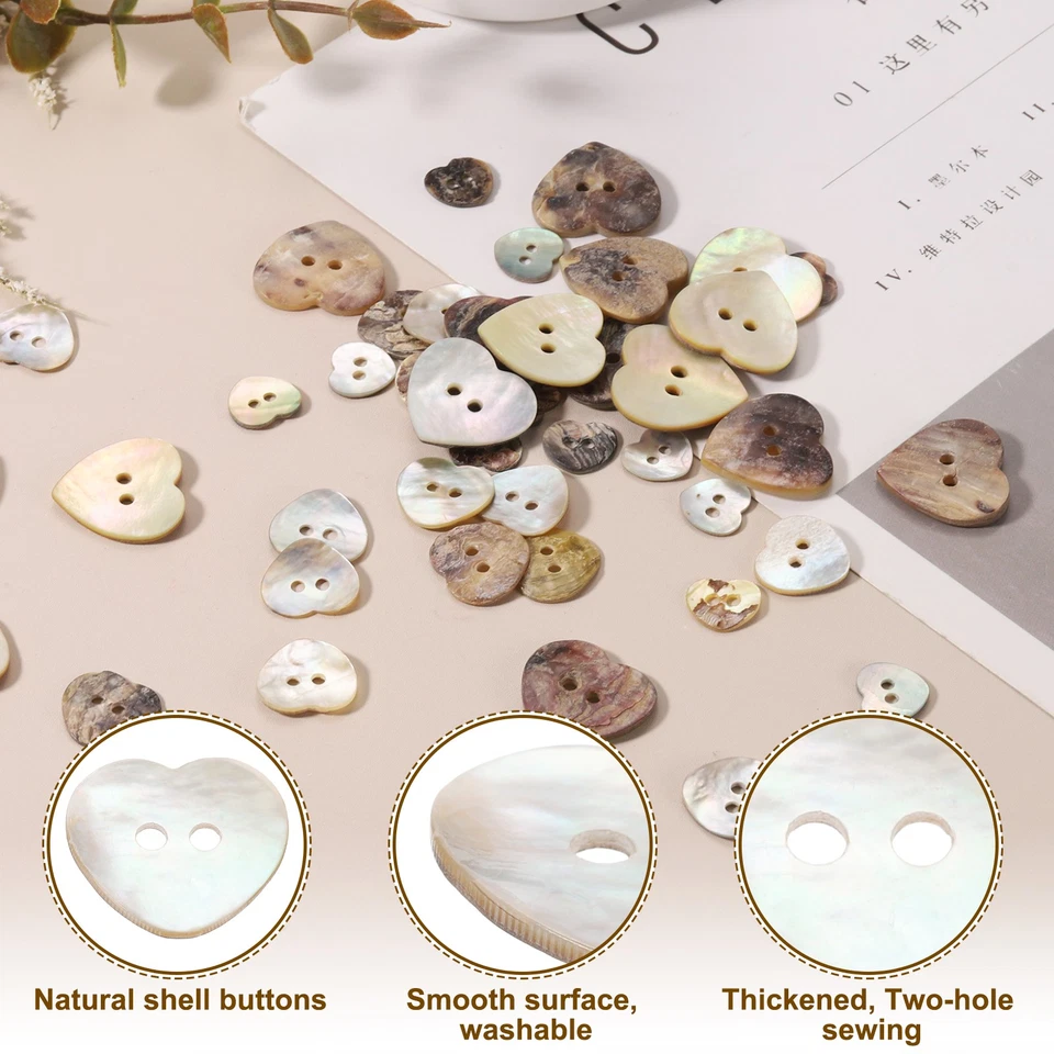 10 Stück Perlmutt-Knöpfe 0,6" Herz Muschel für Stoff Basteln - Bild 4 von 4