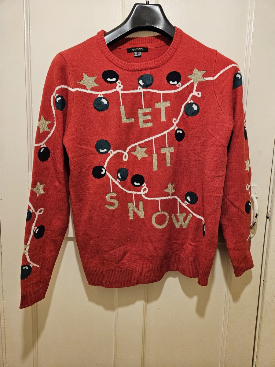 Esmara Women's Knitted Christmas Bauble Red Jumper Let It Snow