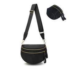 Black Checkered Crossbody Bag Women Spacious Nylon Bum Shoulder Mom Handbag